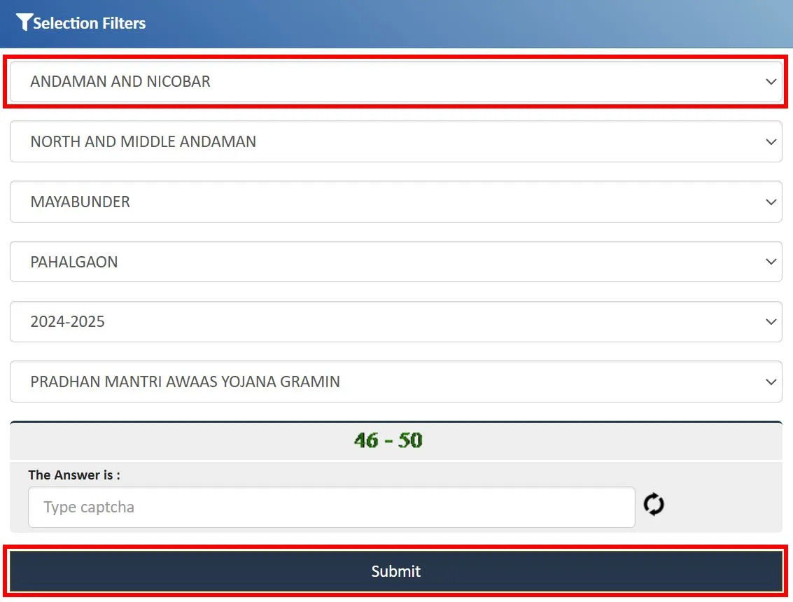 PM Awas Yojana Gramin List Andaman and Nicobar 2025